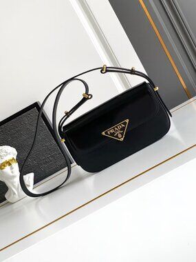 Prada Classic Triangle Shoulder Bag Black Calfskin Flip Cover